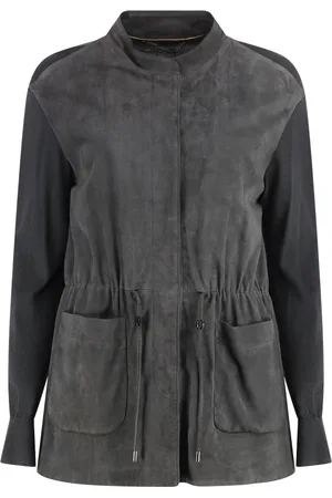 MOORER Strik, Dame, Grå, S, Uld, Cardigan med ruskind frontpanel