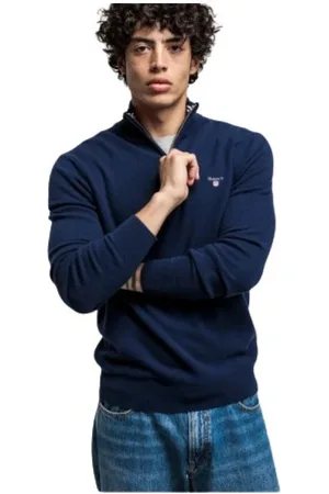 GANT Strik, Herre, Blå, S, Uld, Fin Uld Half-Zip Turtleneck