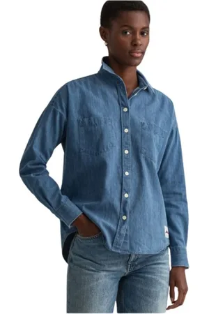 GANT Bluser & Skjorter, Dame, Blå, 3XL, Uld, Oversized denimskjorte med sænkede skuldre