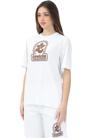 Dsquared2 Top, Dame, Hvid, XS, Bomuld, Hvid T-shirt med Oversized Logo Print