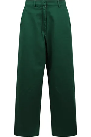 Nº21 Bukser, Dame, Grøn, XL, Bomuld, Bredbenede jeans med lommer og knaplukning