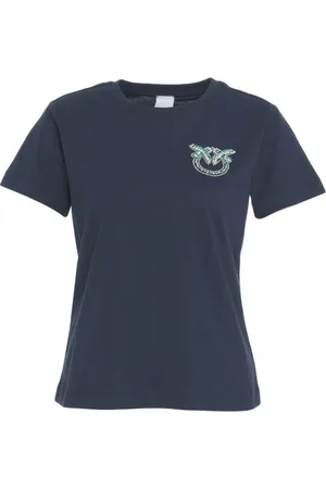 Pinko Top, Dame, Blå, S, Bomuld, Blå T-shirt med dekorative elementer