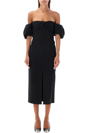 Isabel Marant Kjole, Dame, Sort, XS, Uld, Sort Off-Shoulder Midi Kjole Aw24