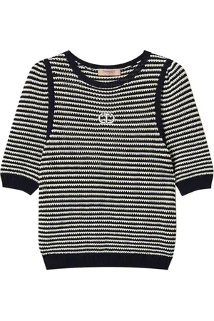 Twin-Set Strik, Dame, Sort, M, Blå Bicolor Sweater med Oval T Logo