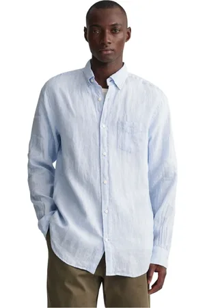 GANT Skjorte, Herre, Blå, 3XL, Linned, Regular Fit Stribet Linnedskjorte