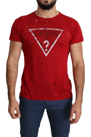 Guess Top, Herre, Rød, M, Bomuld, Rød Bomulds T-shirt med Statement