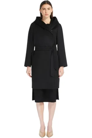 Max Mara Jakke, Dame, Sort, L, Uld, Uldfrakke med hætte