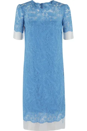 ERMANNO SCERVINO Kjole, Dame, Blå, M, Polyester, Blå Blomstret Broderet Midi Kjole