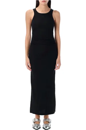 Ganni Kjole, Dame, Sort, L, Bomuld, Ribstrikket Tank Top Lang Kjole