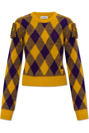 Burberry Strik, Dame, Gul, M, Uld, Argyle Uld Sweater