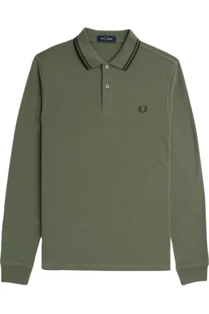 Fred Perry Top, Herre, Grøn, S, Langærmet grøn poloshirt med kant