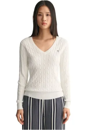 GANT Strik, Dame, Hvid, L, Bomuld, Twisted Cotton V-Neck Sweater