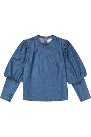 Munthe Bluser & Skjorter, Dame, Blå, XL, Denim, Elegant Denim Bluse med Pufærmer