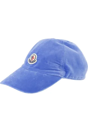 Moncler Tilbehør, Dame, Blå, ONE SIZE, Velvet Cap med Logo Patch
