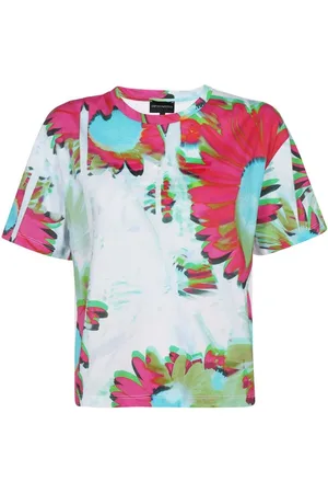 Emporio Armani Top, Dame, Flerfarvet, L, Bomuld, Blomstret bomulds T-shirt