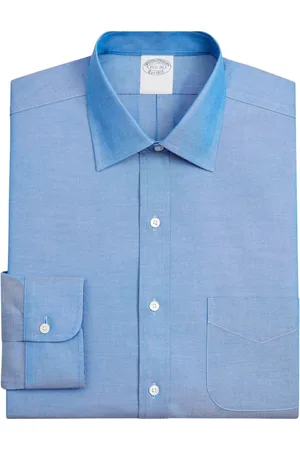 Brooks Brothers Skjorte, Herre, Blå, M, Bomuld, Blå Regular Fit Non-Iron Stretch Bomuldsskjorte med Ainsley Krave