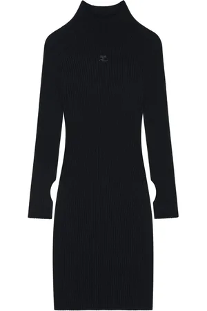 Courrèges Kjole, Dame, Sort, M, Bomuld, Rib Mockneck Bomuldskjole