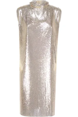 Sportmax Kjole, Dame, Grå, XS, Metal Mesh Ærmeløs Midi Kjole
