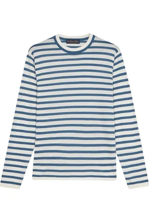 Brooks Brothers Top, Herre, Blå, S, Bomuld, Lyseblå Stribet Crewneck Sweater
