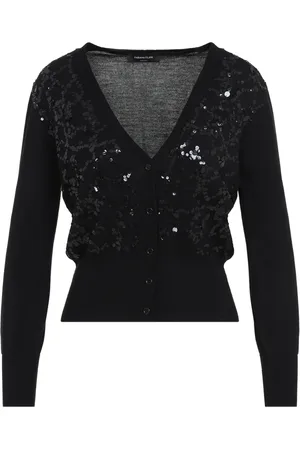 Fabiana Filippi Strik, Dame, Sort, XS, Bomuld, Sequin-prydet V-hals Cardigan