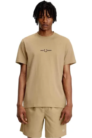 Fred Perry Top, Herre, Brun, S, Bomuld, Broderet T-shirt med Rund Hals i Bomuld