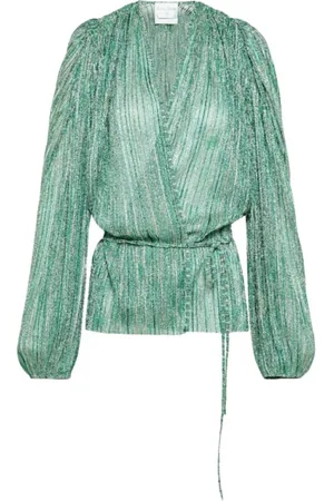 FORTE FORTE Bluser & Skjorter, Dame, Grøn, XL, Polyester, Emerald Lurex Wrap Bluse