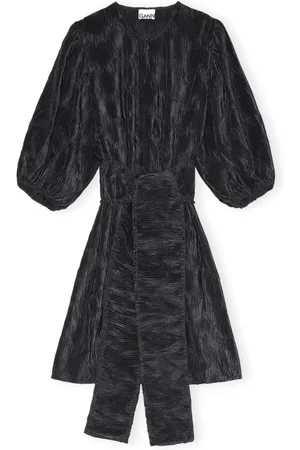 Ganni Kjole, Dame, Sort, XL, Satin, Plissé Plisseret Satin Mini Kjole