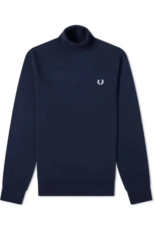 Fred Perry Strik, Herre, Blå, XL, Bomuld, Roll Neck Knit