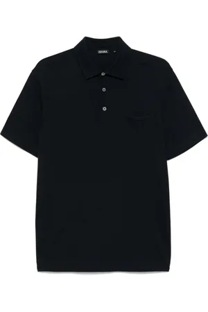 Ermenegildo Zegna Top, Herre, Blå, 2XL, Bomuld, Midnatsblå Polo Sweater med Brystlomme
