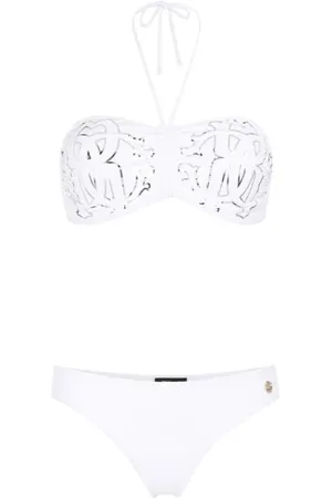 Roberto Cavalli Badetøj, Dame, Hvid, L, Monogram Bikini Halterneck med Spænde
