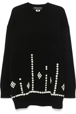 Comme des Garçons Strik, Herre, Sort, S, Uld, Sort Ribstrikket Rundhalset Sweater