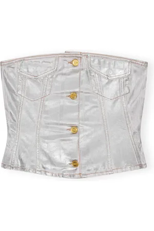 Ganni Top, Dame, Hvid, S, Blonde Korsage Top med Blomsterblonde