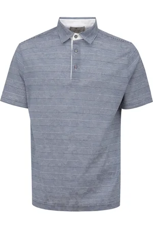 CANALI Top, Herre, Blå, L, Bomuld, Blåstribet kortærmet poloshirt