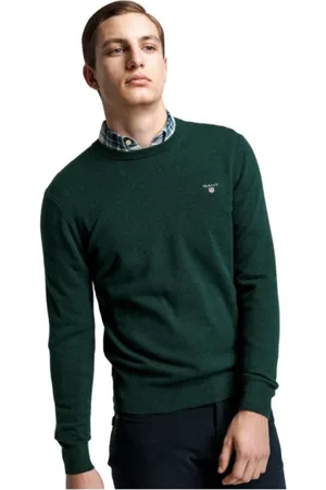 GANT Strik, Herre, Grøn, 2XL, Uld, Ekstra Fin Uld Rundhalset Sweater
