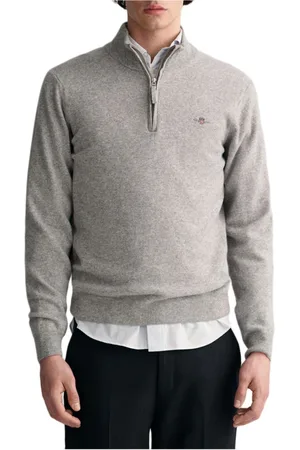 GANT Strik, Herre, Grå, XL, Uld, Superfin Lammeuld Half Zip Turtleneck