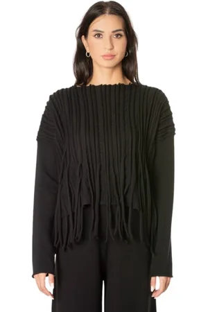 LIVIANA CONTI Strik, Dame, Sort, L, Sort sweater med frynser
