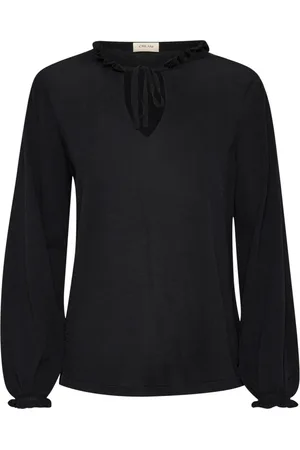 Cream Bluser & Skjorter, Dame, Sort, XS, Uld, Sort Strik Pullover med Pufærmer