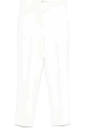 Elisabetta Franchi Bukser, Dame, Hvid, M, Uld, Crepe Bukser med Logo Plakette
