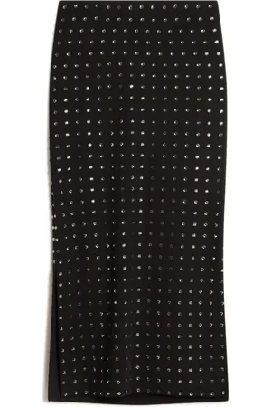 Sportmax Nederdel, Dame, Sort, XS, Rhinestone Sort Nederdel med Sideslidser