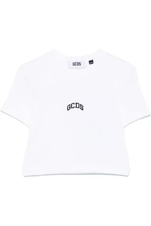 GCDS Top, Dame, Hvid, XS, Logo Crop T-shirt