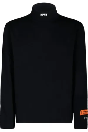 Heron Preston Strik, Herre, Sort, L, Bomuld, Sort T-shirt med Logo Patch og Lange Ærmer