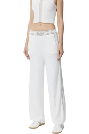 Elisabetta Franchi Bukser, Dame, Hvid, XS, Custom Viscose Bukser med Logo Detalje