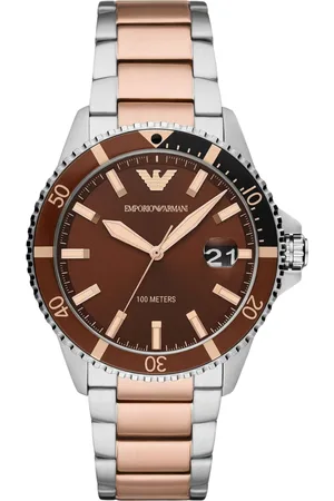 Emporio Armani Tilbehør, Herre, Flerfarvet, ONE SIZE, Uld, Quartz Ur med Datovisning og To-tonet Armbånd