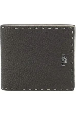 Fendi Tilbehør, Herre, Brun, ONE SIZE, Læder, Kornet Læder Bifold Pung med Syning