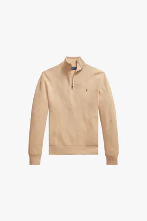 Ralph Lauren Strik, Herre, Brun, 2XL, Bomuld, Polo Sweater med lynlås i halsen