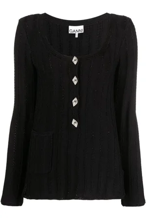 Ganni Strik, Dame, Sort, XS, Nylon, Sort Blonde Cardigan med Blonde