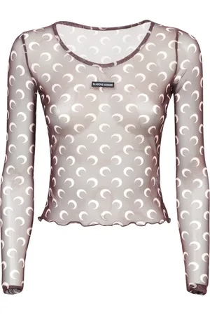 Marine Serre Top, Dame, Brun, L, Polyester, Moon Mesh Top