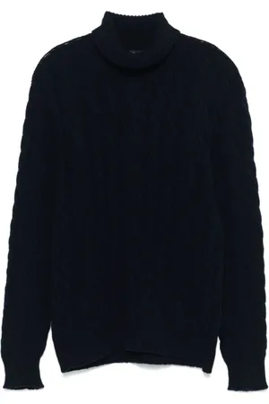 TAGLIATORE Strik, Herre, Blå, M, Navy Strikket Sweater Turtleneck Lange Ærmer