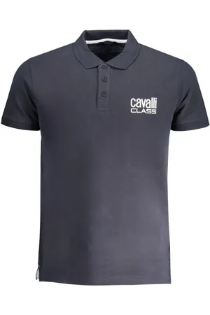Roberto Cavalli Top, Herre, Blå, 2XL, Bomuld, Blå Bomuldspoloshirt med Print