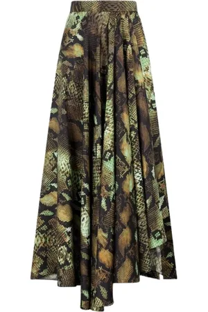 Roberto Cavalli Nederdel, Dame, Flerfarvet, XS, Python-Print Silk Skirt High Waist